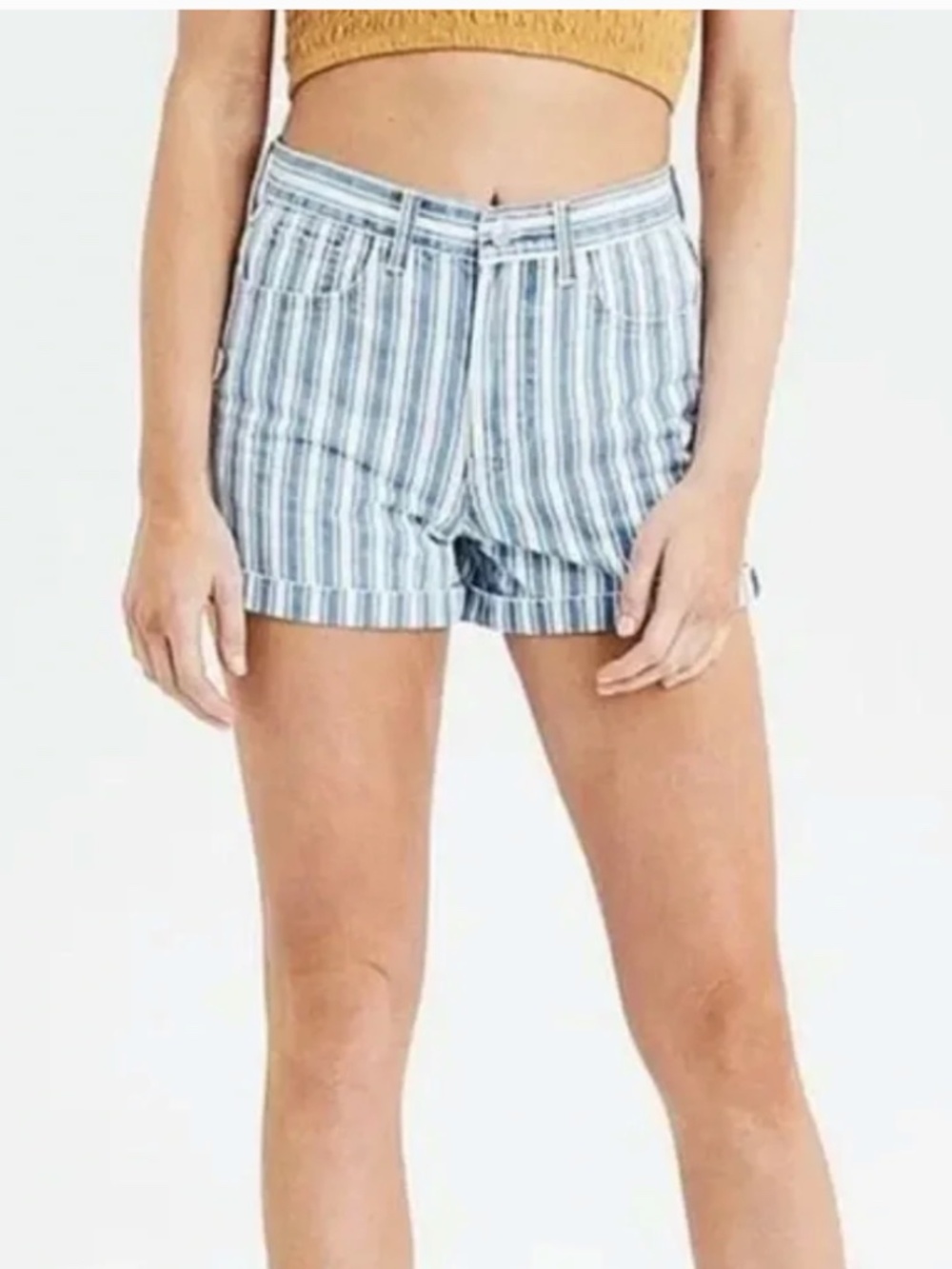 American Eagle High Waisted Mom Shorts in Blue and White Stripe